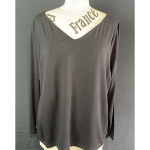 Lauren Ralph Lauren Black  V Neck Long Sleeve Sweater Top Plus Size 2X Rayon